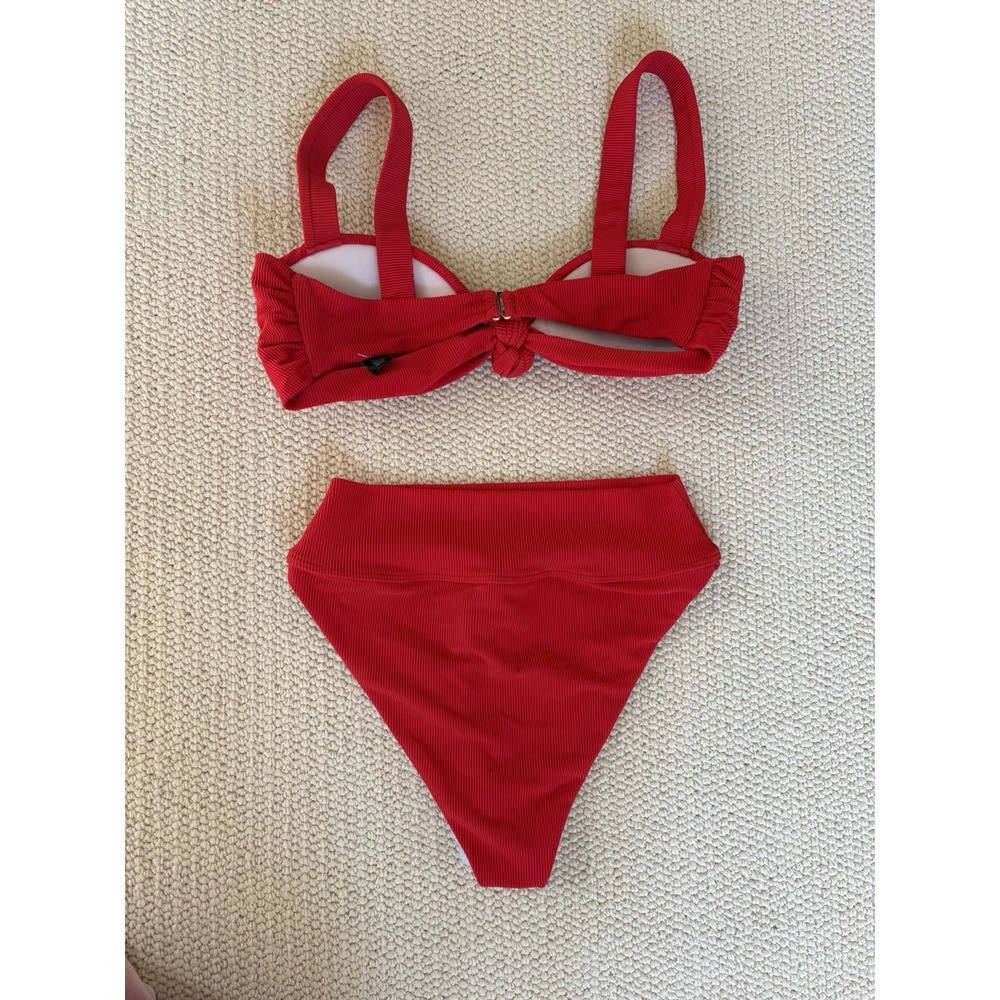 Beach Riot Sophia Ribbed Bikini Set Red High Waisted Knot Front Size M - Picture 3 of 10